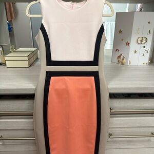 Calvin Klein Cream and Orange Midi Dress